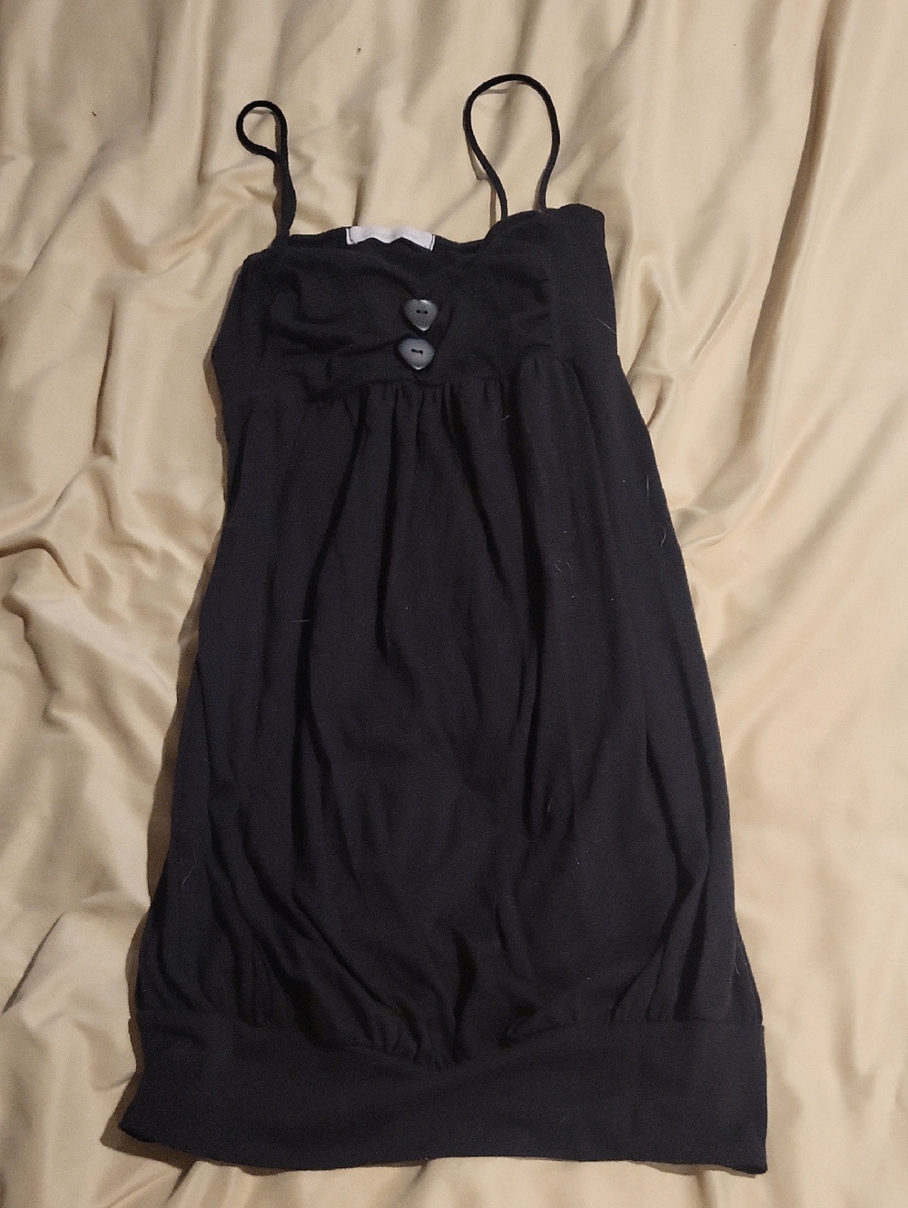 Charlotte Russe Black Spaghetti Strap Tank Top with Heart Buttons